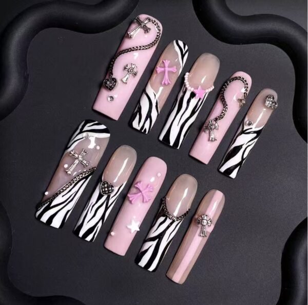 Press on Nails Medium Fake Nails Pink Glossy Glue on Nails Glitter  Acrylic Nails Oval Stick on Nails for Women and Girls
